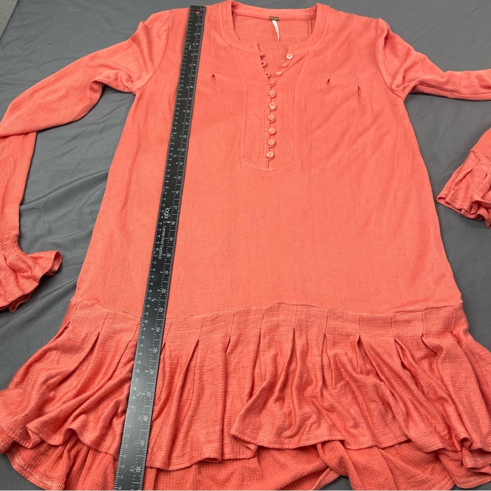 Free People Pink Long Sleeve‎ Waffle Henley Knit Your Girl Tunic Dress XS - Picture 7 of 9